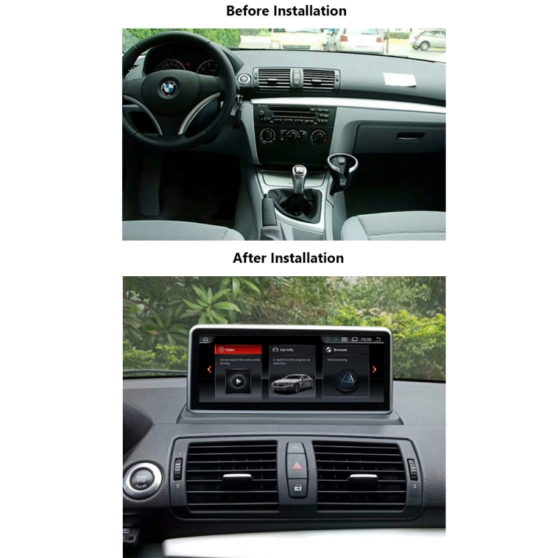 BMW Android Monitor Carplay Wi-Fi Upgrade BMW 1er E81 E82 E87 E88 10,25" Android 9 Touchscreen GPS Navigation USB + i-Drive
